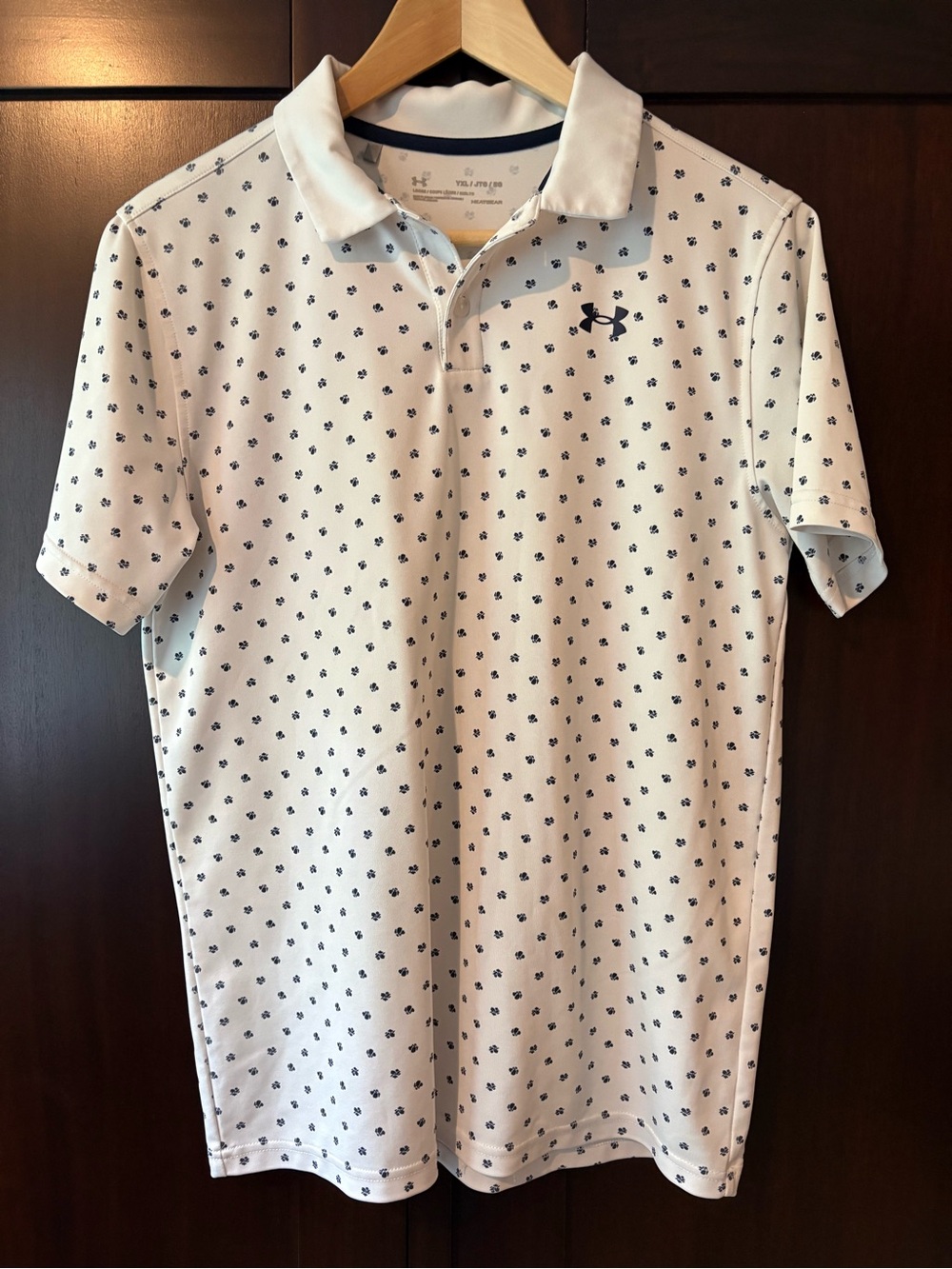 Boy’s Under Armour White Polo with Navy Micro Dot Print